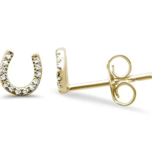 Diamond Horseshoe Earrings 14K Gold