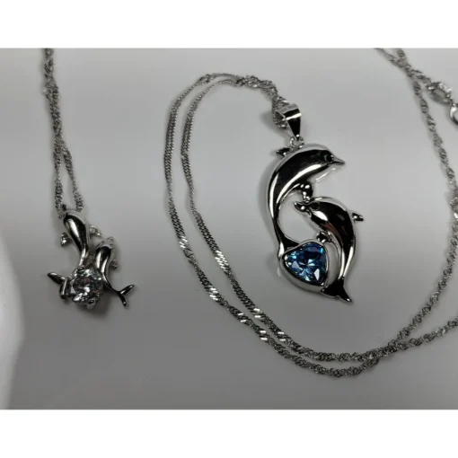 Dolphin Necklaces (4 Styles) in 925 Silver with Blue Cubic Zirconia