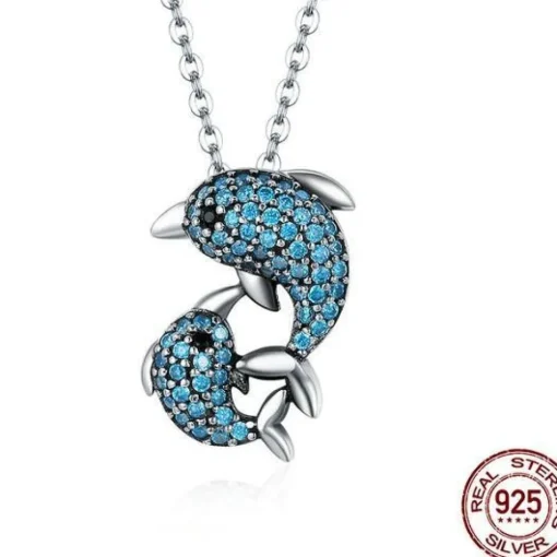 Dolphin Necklaces (4 Styles) in 925 Silver with Blue Cubic Zirconia