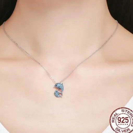 Dolphin Necklaces (4 Styles) in 925 Silver with Blue Cubic Zirconia
