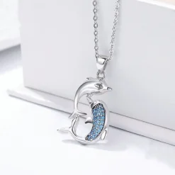 Dolphin Necklaces (4 Styles) in 925 Silver with Blue Cubic Zirconia