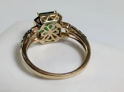 Effy Genuine Emerald and Diamond Halo Ring 14K Gold-Pre-owned