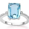 Emerald Cut Baby Blue Topaz Ring with Diamond Accents in 14K Gold