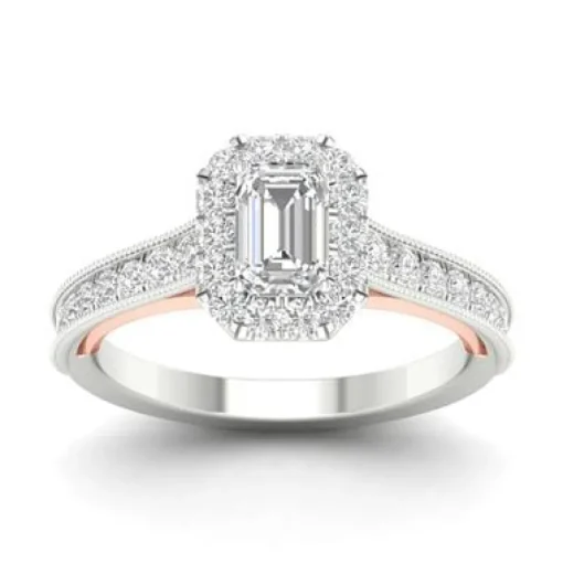 Emerald Cut 1ctw Certified Diamond Engagement Ring Two Tone 14K Gold