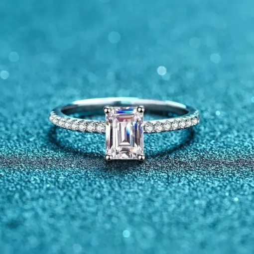 Emerald Cut D VVS Moissanite Engagement Ring 1ct or 2ct
