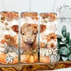 Fall Highland Cow Calf with Pumpkins & Fall Leaves