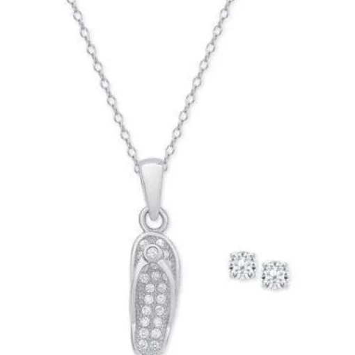 FlipFlop Girl's Sterling Silver Earring & Necklace Set