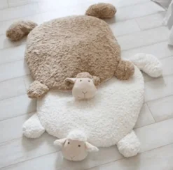 Fluffy Ewe Sheep Plushie, Chair Cushion or Baby Floor Play Mat Embroidered Features *
