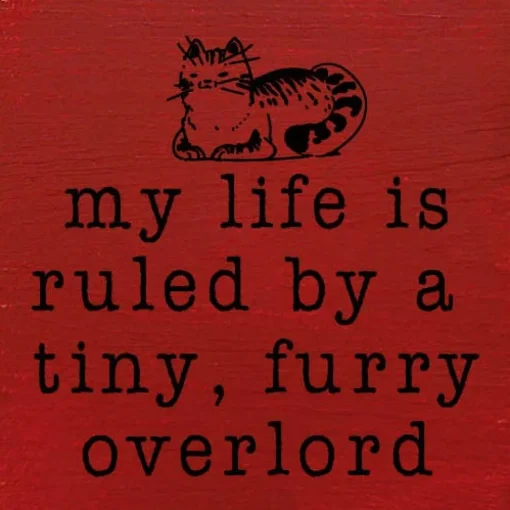Funny Cat Lover's Sign: My life is ruled by a tiny, furry overlord, Handmade in the USA Wood