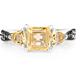 Genuine Citrine and Champagne Diamond Ring 3ct in Sterling Silver Size 7