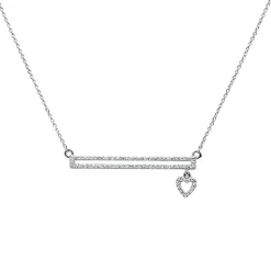 Genuine Diamond and 14K White Gold Bar Pendant with Dangling Heart