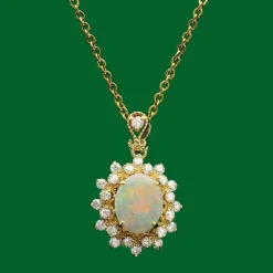 Genuine Opal and Diamond- Pendant