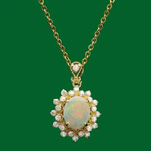 Genuine Opal and Diamond- Pendant