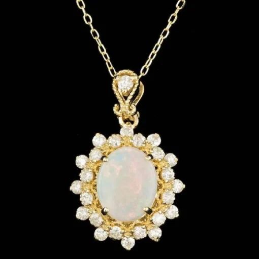 Genuine Opal and Diamond- Pendant