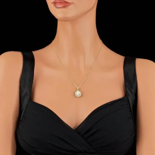 Genuine Opal and Diamond- Pendant