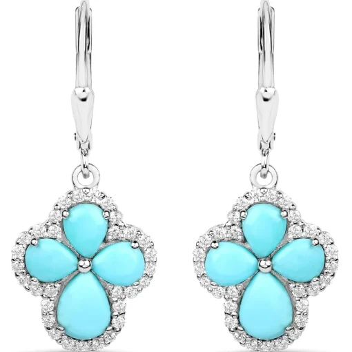 Genuine Tuquoise Cross Earrings with Zircon 925 Sterling Silver
