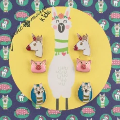 Girl's Fashion Necklaces and Earring Sets-Pink Pig, Unicorn, Llama by Jane Marie