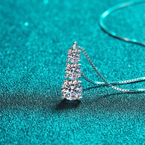 Graduated Vertical Moissanite Necklace 925 Sterling Silver