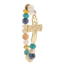 Hammered Cross Natural Stone Bracelets Stretch Variety