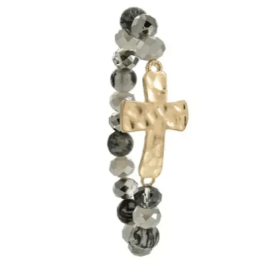 Hammered Cross Natural Stone Bracelets Stretch Variety
