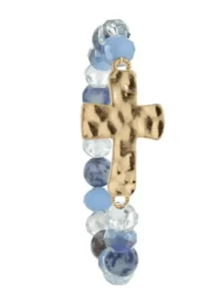 Hammered Cross Natural Stone Bracelets Stretch Variety