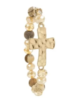 Hammered Cross Natural Stone Bracelets Stretch Variety