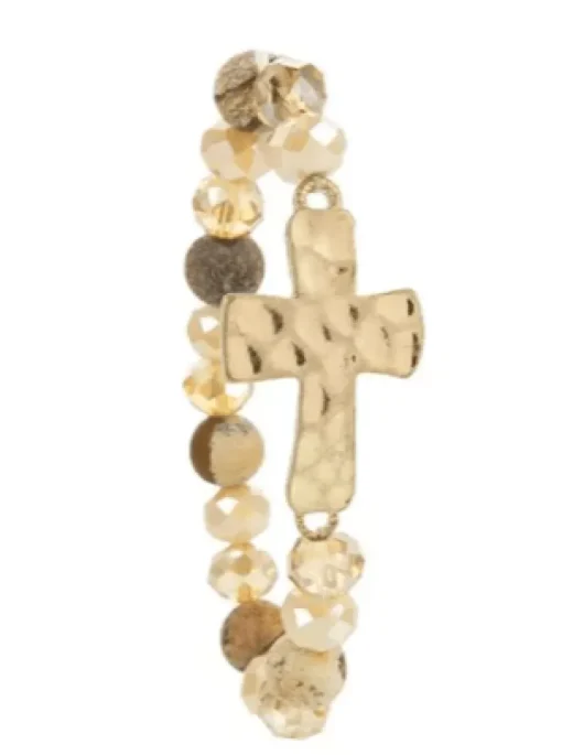 Hammered Cross Natural Stone Bracelets Stretch Variety