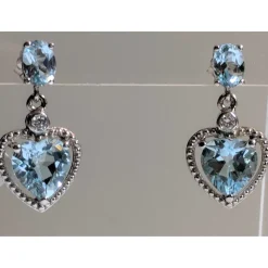 Heart Earrings and Necklace, 10K White Gold, 8CTW of Sky Blue Topaz and Diamonds