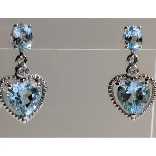 Heart Earrings and Necklace, 10K White Gold, 8CTW of Sky Blue Topaz and Diamonds
