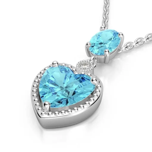 Heart Earrings and Necklace, 10K White Gold, 8CTW of Sky Blue Topaz and Diamonds