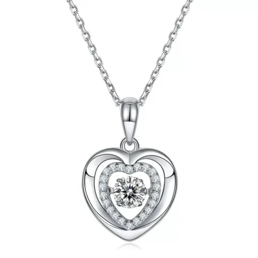 Heart or Star Twinkle Setting Moissanite Luxury Necklaces 925 Sterling Silver