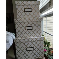 Heavy Duty Office Storage Boxes with Lids-Set of 3 Upcycled Cloth Scrap Boxes