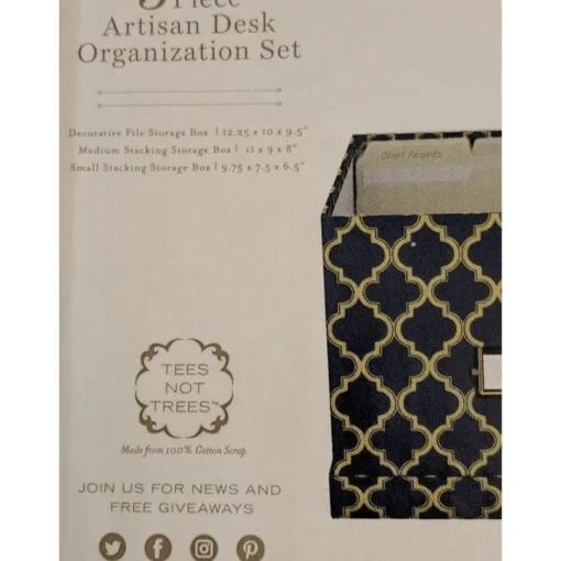 Heavy Duty Office Storage Boxes with Lids-Set of 3 Upcycled Cloth Scrap Boxes