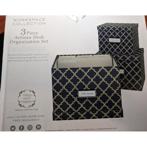 Heavy Duty Office Storage Boxes with Lids-Set of 3 Upcycled Cloth Scrap Boxes