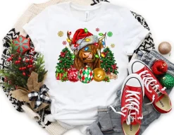 Highland Cow Christmas Holiday Tshirt-Made to Order