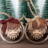 Highland Cow Ornament - Mooooey Christmas Cow Ornament - Wooden Farmhouse Ornament