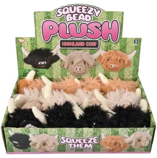 Highland Cow Squeezy Bead Plush Ball 3" Super Soft