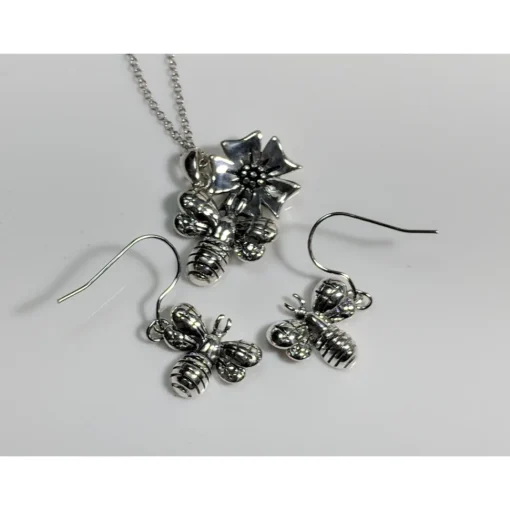 Honey Bee Necklace and Earrings SET-Cutest Little Bees! Sterling Silver