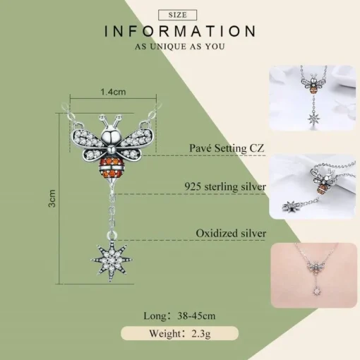 Honey Bee With a Star Jewelry SET : Ring, Necklace, Earrings