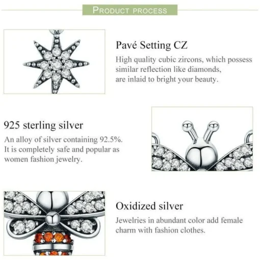 Honey Bee With a Star Jewelry SET : Ring, Necklace, Earrings