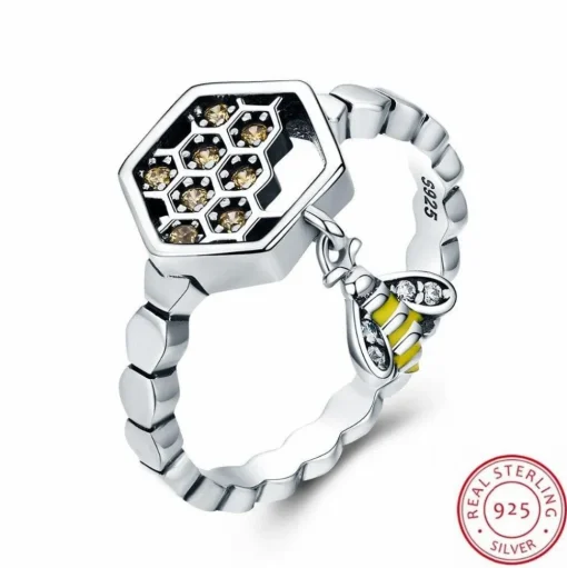 Honeycomb and Bee Sterling Silver Earrings