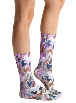 Horse Print Colorful Women's Crew Socks