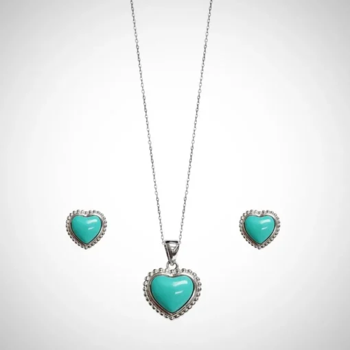 Jimmy Crystal Turquoise Heart Jewelry Set, Necklace & Earrings in Sterling Silver