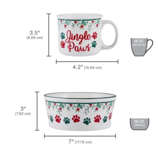 Jingle Paws Holiday Winterberry Dog Bowl and Matching Mug Set by Fitz & Floyd