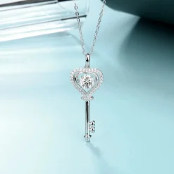 Key to My Heart Moissanite Diamond Necklace 925 Sterling Silver Rhodium Plated