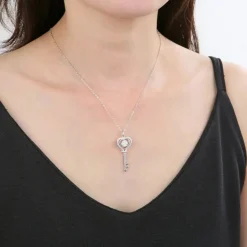 Key to My Heart Moissanite Diamond Necklace 925 Sterling Silver Rhodium Plated