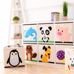 Kid's Animal Storage Cubes Large with Lids Heavyweight Foldable *