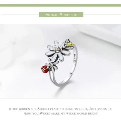 Ladybug on a Daisy Sterling Silver Ring, Earrings, Charm