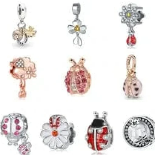 Ladybug on a Daisy Sterling Silver Ring, Earrings, Charm
