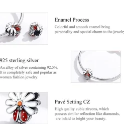 Ladybug on a Daisy Sterling Silver Ring, Earrings, Charm